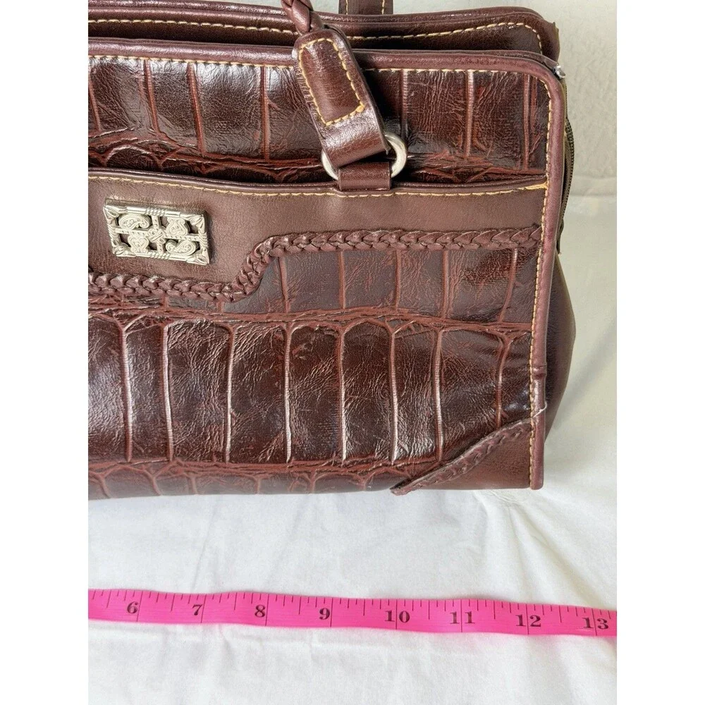 Vintage Bueno Brown Croc Embossed Shoulder Bag Braided Handles Satchel Purse